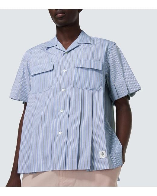 Sacai Blue Striped Cotton Shirt for men