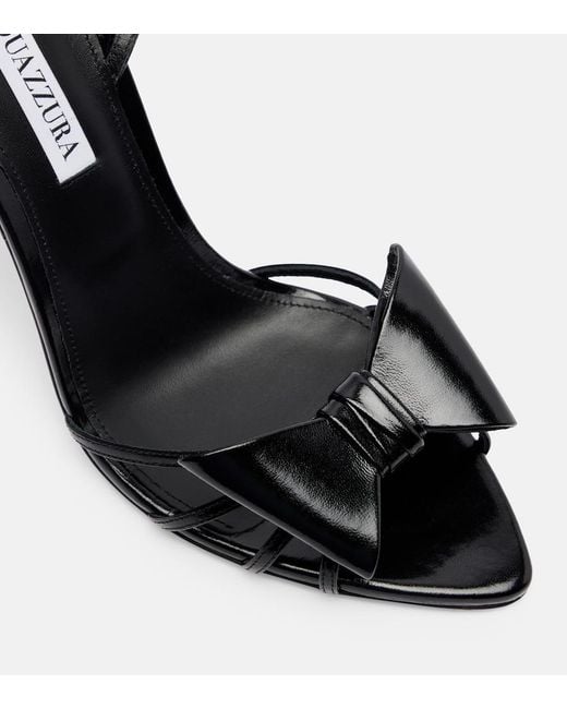 Aquazzura Black Tie 105 Bow-Detail Leather Sandals