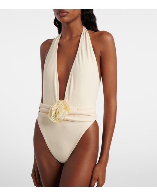 SAME White Rosette Floral-Applique Swimsuit