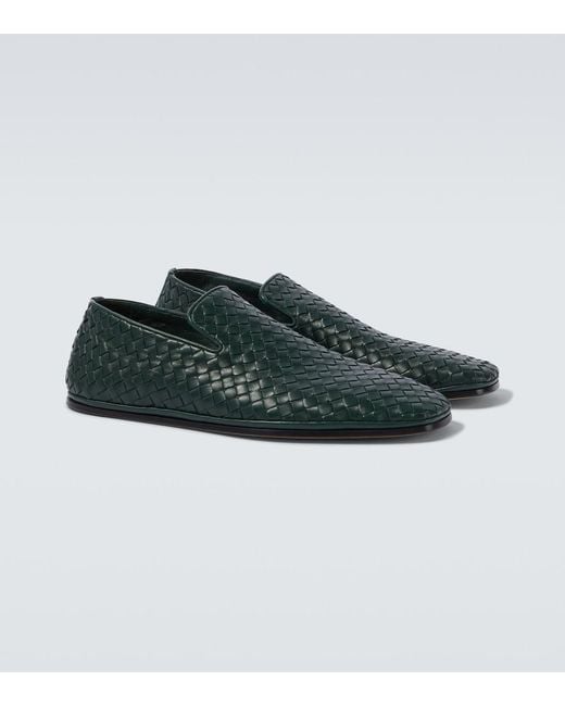 Bottega Veneta Green Palazzo Intrecciato Leather Loafers for men