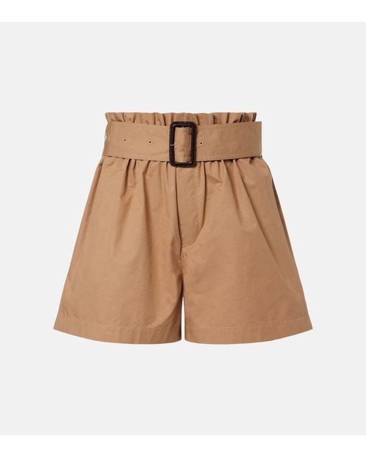 Shorts De Algodon Con Cinturon Saint Laurent de color Natural