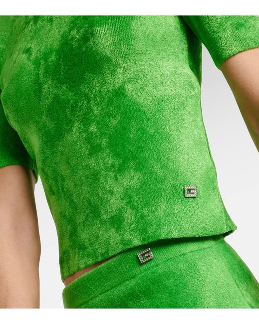 Gucci Green Crystal G Ribbed-knit Top