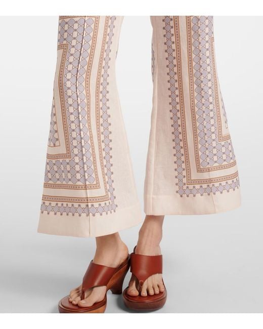 Zimmermann Natural Printed Cropped Linen Flared Pants