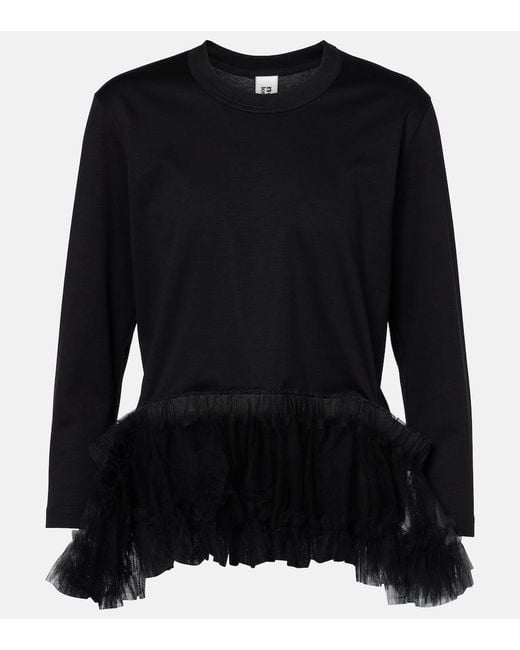 Noir Kei Ninomiya Black Tulle-Trimmed Cotton Jersey Top
