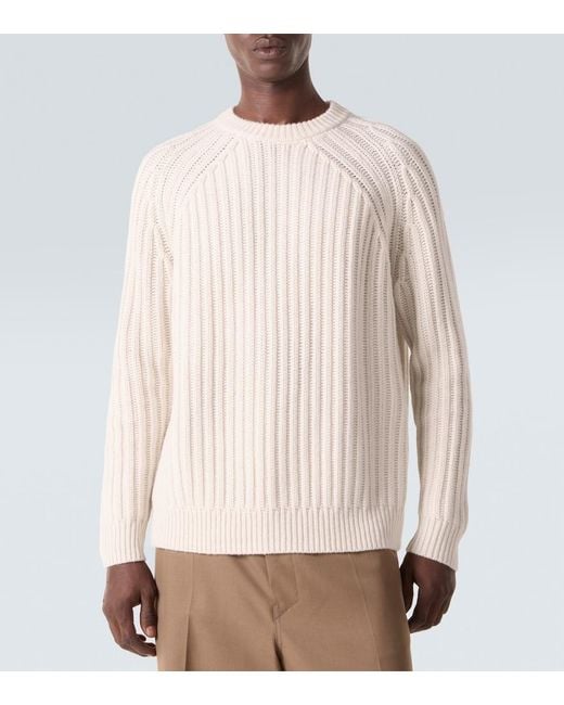 Allude Natural Ribbed-Knit Wool And Cashmere Sweater for men