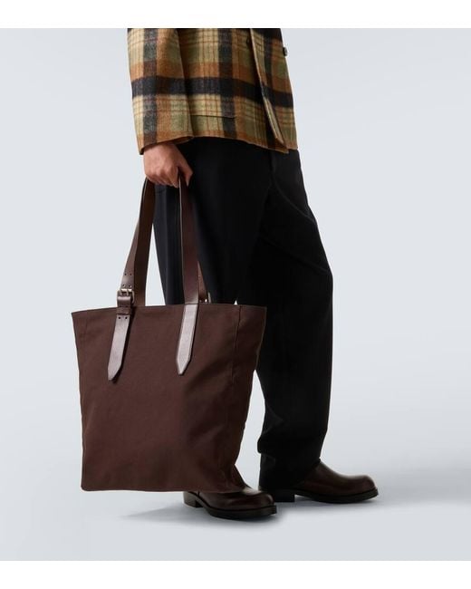 Dries Van Noten Tote Bag Aus Baumwoll-Canvas Mit Leder in Brown für Herren