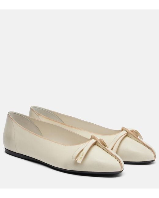 Prada Leather Ballet Flats in Natural | Lyst