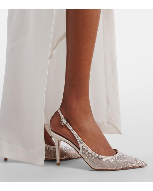 Gianvito Rossi Natural Regina Embellished Leather Slingback Pumps