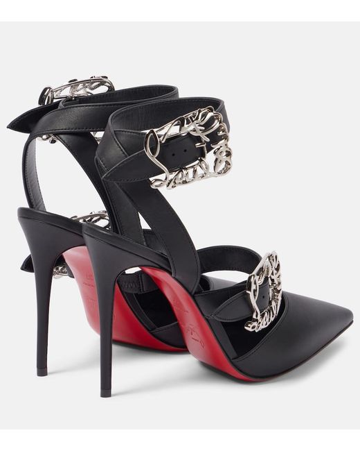 Christian Louboutin Black Giddylina 100 Buckle-Embellished Leather Pumps
