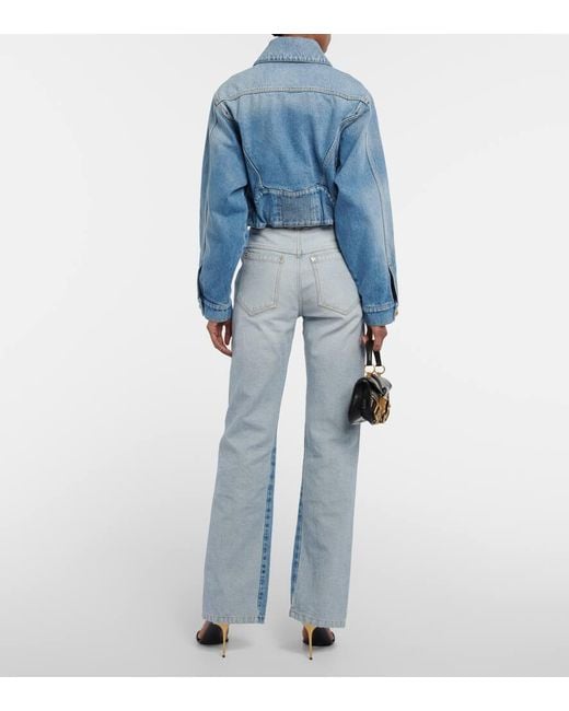 Balmain Blue Cropped Denim Jacket