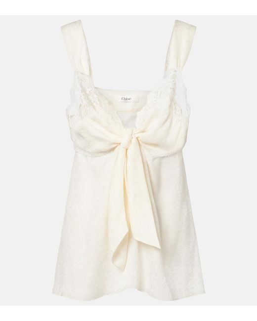 Chloé White Lace-Trimmed Silk Top
