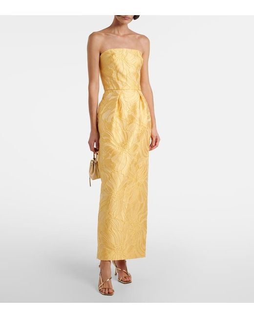 Monique Lhuillier Yellow Floral Jacquard Cocktail Dress