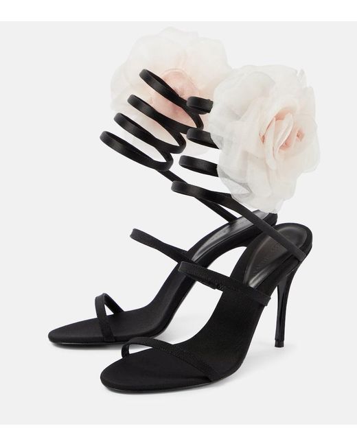 Magda Butrym Black Floral-applique Satin Sandals