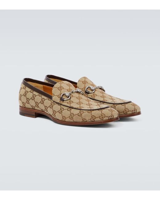 Gucci White Horsebit GG Canvas Leather-trimmed Loafers for men