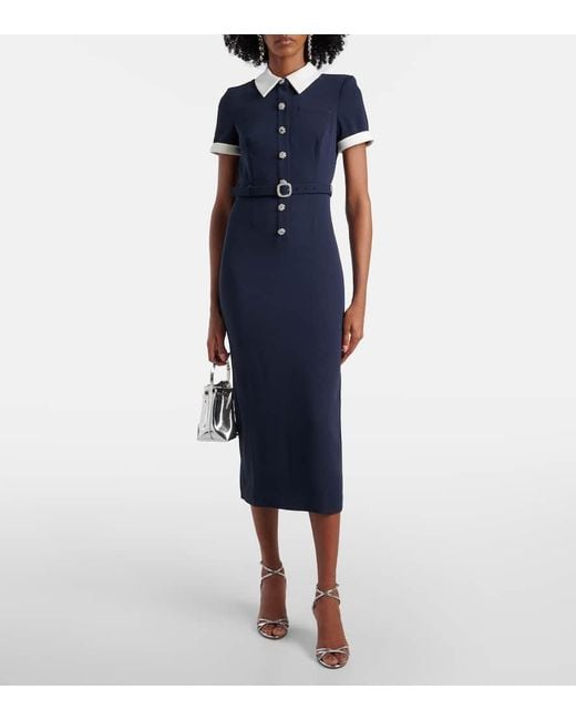 Self-Portrait Blue Hemdblusenkleid Aus Satin Mit Kristallen