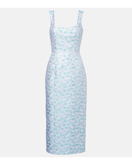 Markarian Blue Numa Daisy Brocade Corset Midi Dress