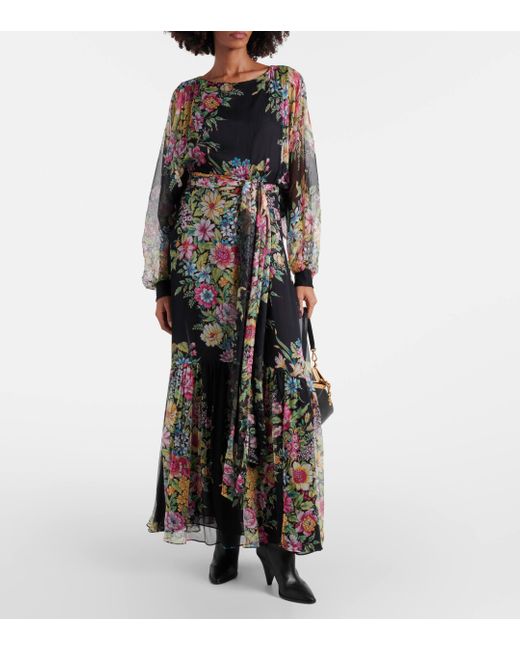 Etro Gray Floral Silk Gown