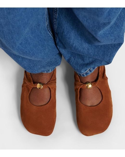 Loewe Brown Pebble Soft Suede Mary Jane Flats