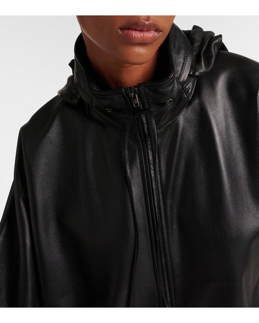 The Row Black Jilly Oversized Leather Bomber Jacket
