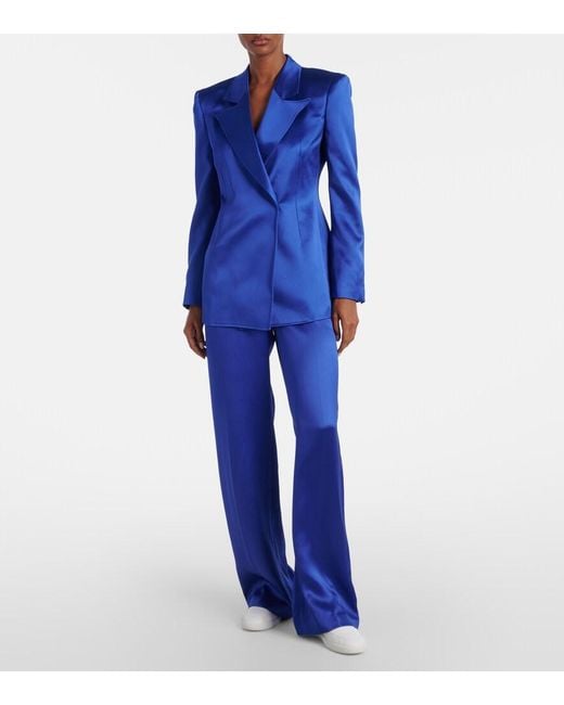 Gabriela Hearst Blue Norman Silk Tweed Wide-Leg Pants