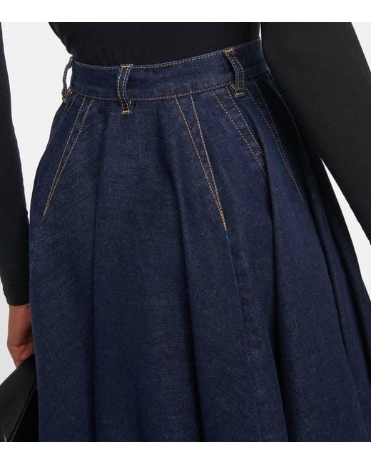 Gonna Midi Di Jeans A Vita Alta di Alaïa in Blue