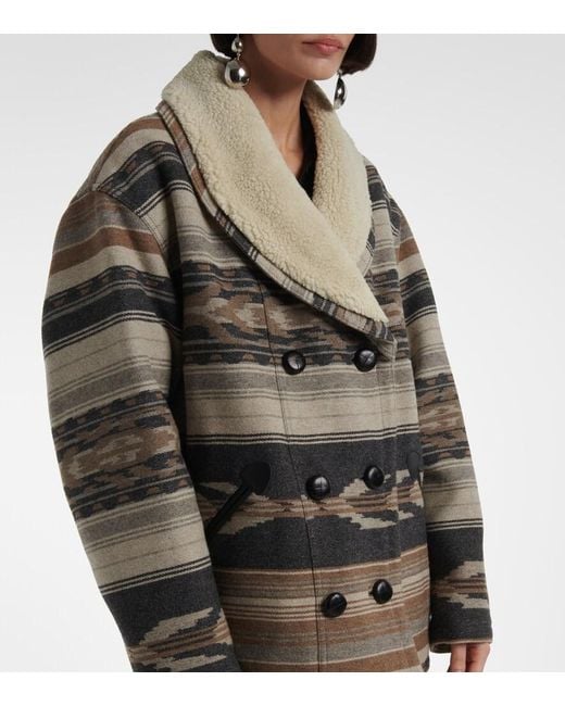 Isabel Marant Gray Dorcas Faux Shearling-Trimmed Peacoat