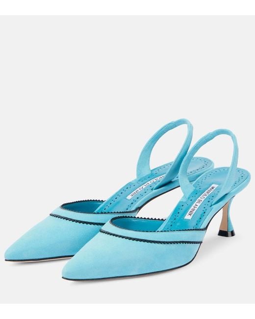 Manolo Blahnik Blue Brontiasli Suede Slingback Pumps