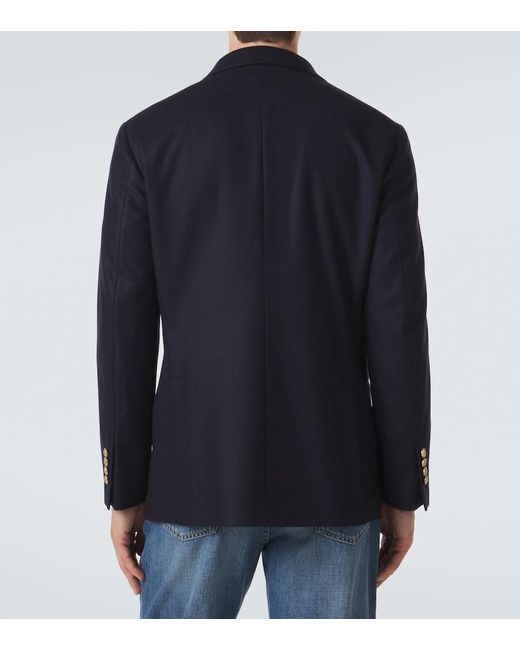 Brunello Cucinelli Blue Double-Breasted Virgin Wool Blazer for men