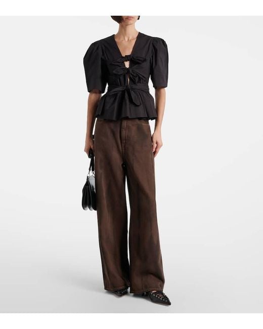 Ganni Brown High-Rise Wide-Leg Jeans