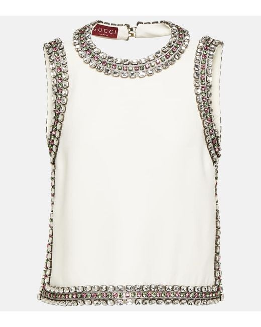 Gucci White Embellished Silk And Wool Crepe Top