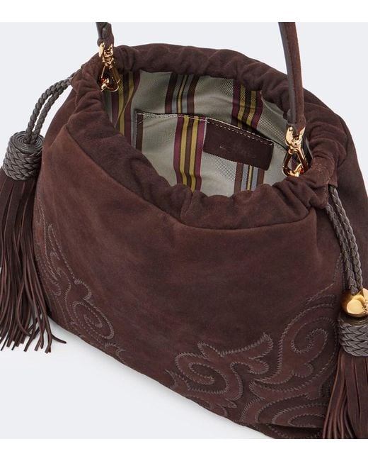 Etro Brown Kalispera Medium Suede Shoulder Bag