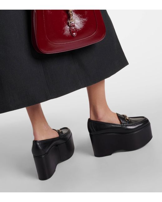 Gucci Black Horsebit Leather Platform Loafers