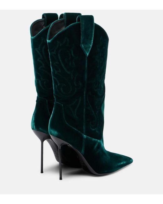 Paris Texas Green Lidia 105 Velvet Mid-Calf Boots
