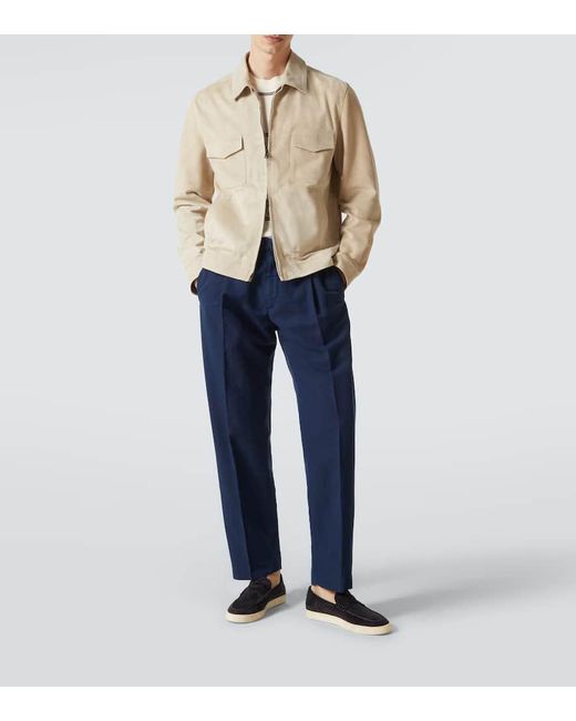 Slowear Blue Linen And Cotton Chinos for men