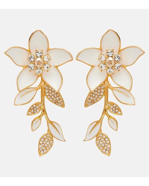 Oscar de la Renta Metallic Jasmine Vine Embellished Enamel Earrings