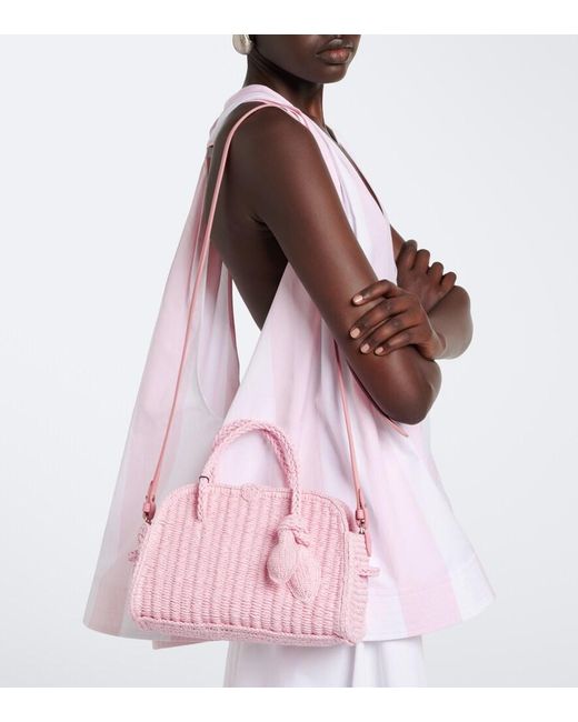 Jacquemus Pink Turismo Small Raffia-Effect Bowling Bag