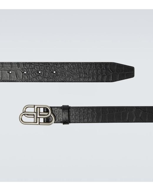 Balenciaga Black Bb Large Croc-Effect Leather Belt for men