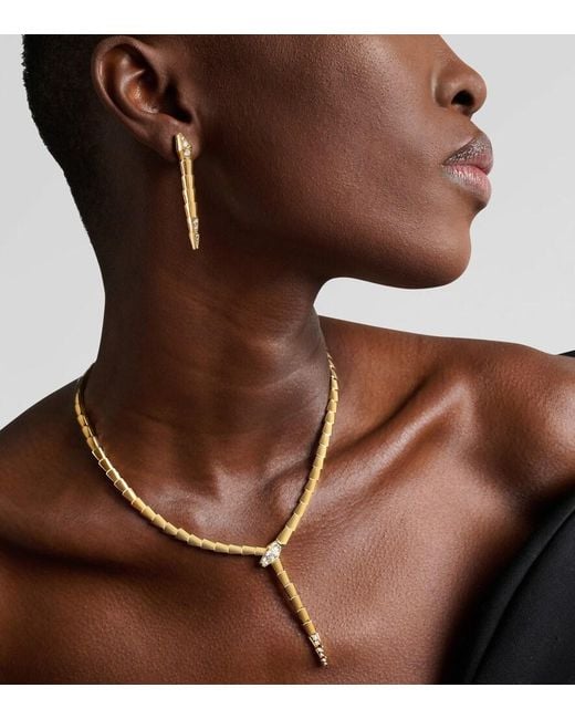 BVLGARI Metallic Serpenti Viper 18Kt Drop Earrings With Diamonds