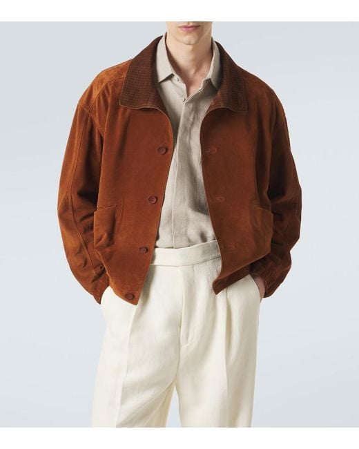 Zegna Brown Suede Bomber Jacket for men