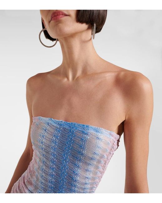 Abito Lungo Zig Zag Semitrasparente Senza Spalline di Missoni in Blue