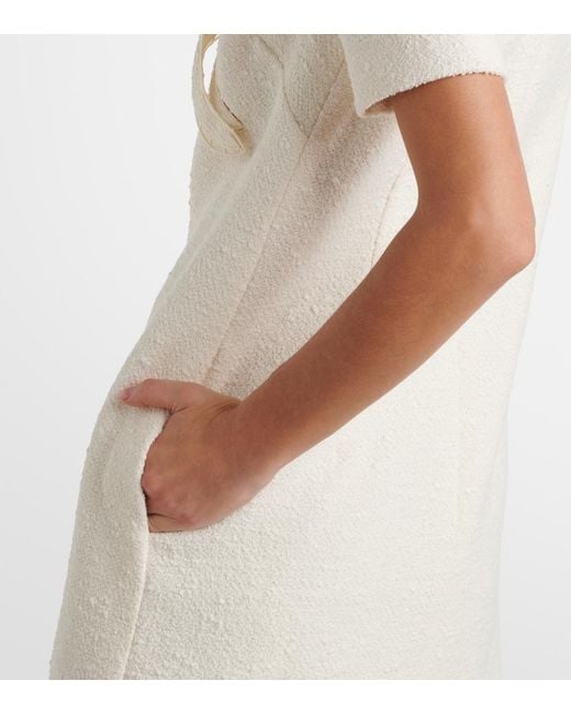 Oscar de la Renta Natural Orchid Embroidered Cotton Tweed Shift Dress