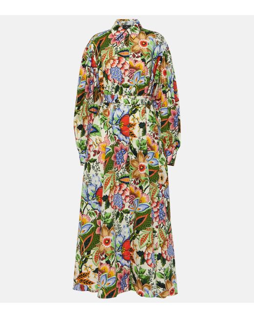 Etro Multicolor Floral Cotton Midi Shirt Dress