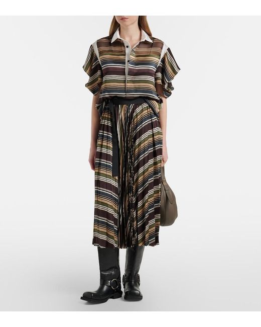 Sacai Black Striped Midi Skirt