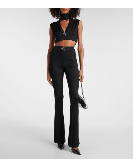 Area Black Cropped Top Star Stud Aus Rippstrick
