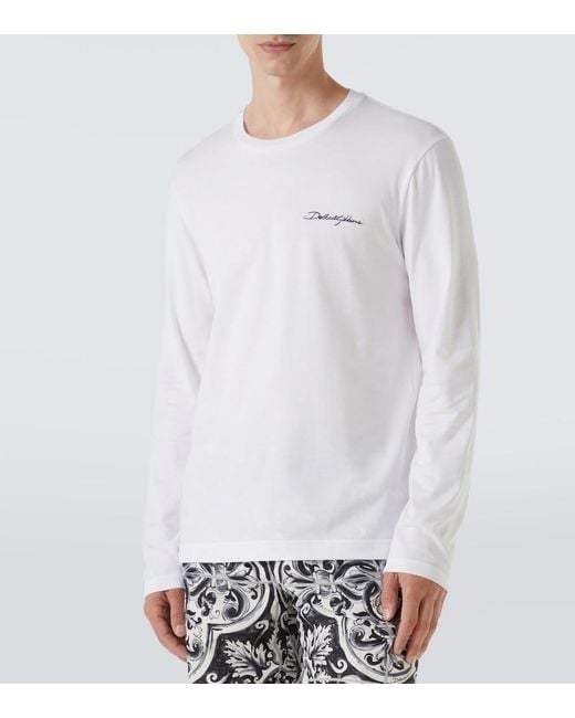 Dolce & Gabbana White Logo Embroidered Cotton Jersey T-Shirt for men