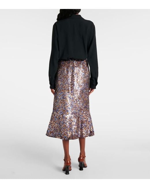 Falda Midi De Mezcla De Lana Con Lentejuelas Dries Van Noten de color Multicolor