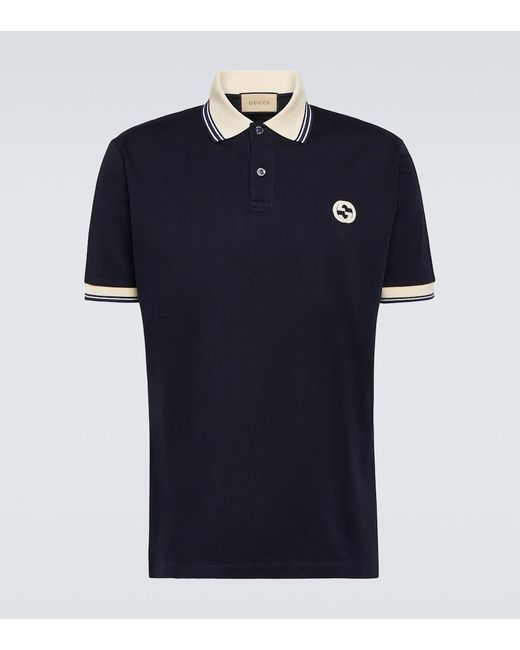 Polo Interlocking GG in pique di Gucci in Blue da Uomo