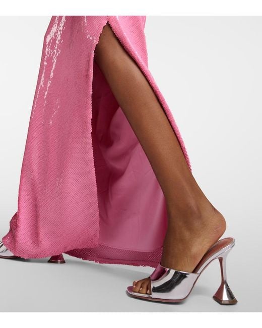 Rodarte Pink Floral-applique Sequined Gown