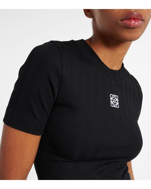 Loewe Black Anagram-embroidered Cropped Cotton-knit Top