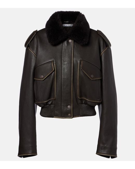 Acne Black Leather Bomber Jacket